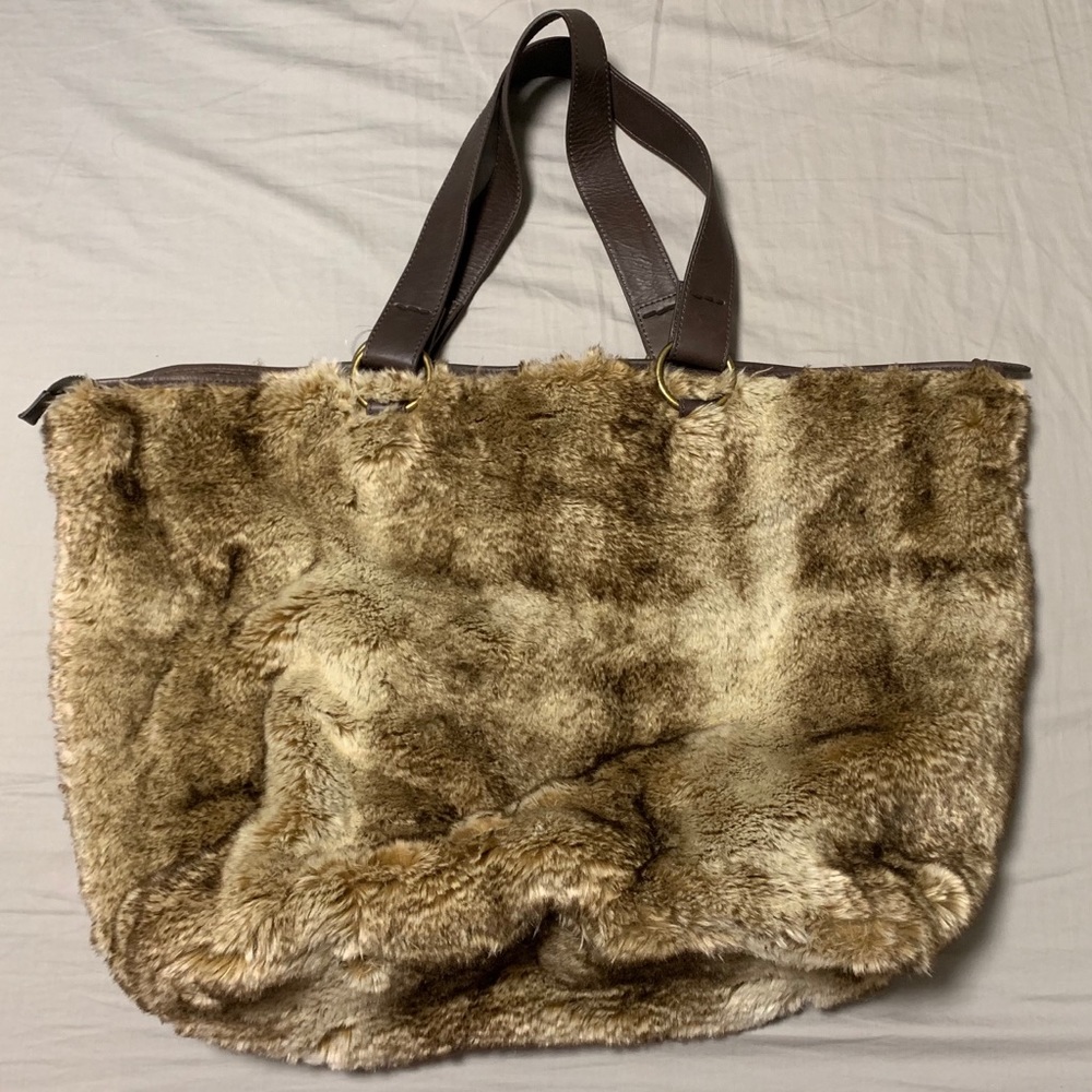 Pottery Barn faux fur tote bag